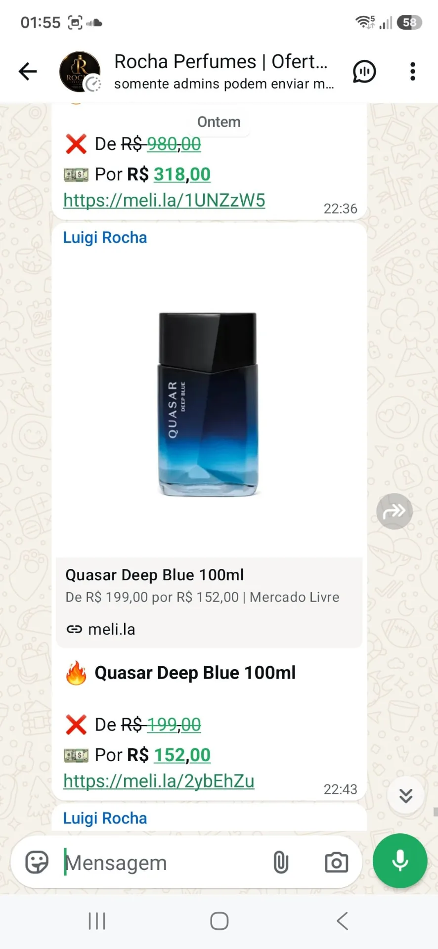 Oferta do perfume Quasar Deep Blue 100 ml por R$ 152,00